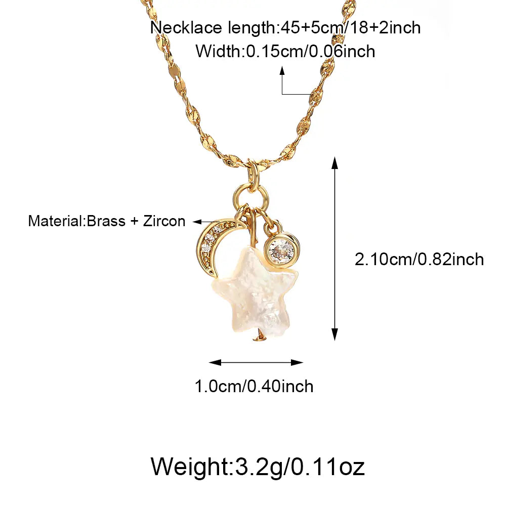 Fresh Style White Shell Star and Moon Necklace EJ25N06682G