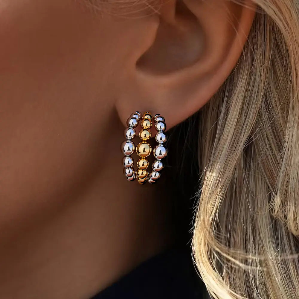Double Color Bean Earrings 25E01575GS
