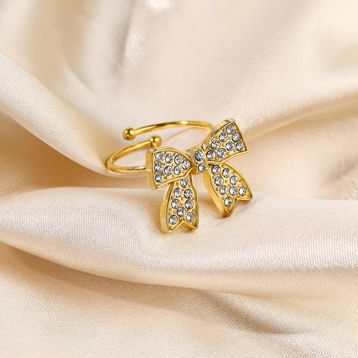 Butterfly Bow Crystal Adjustable Ring   EJR01109G