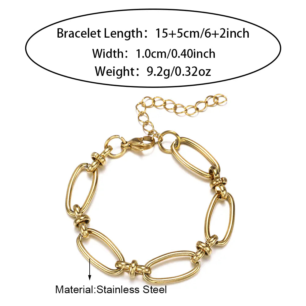Gold Stainless Steel Oval Chain Bracelet   EJ25B02837G