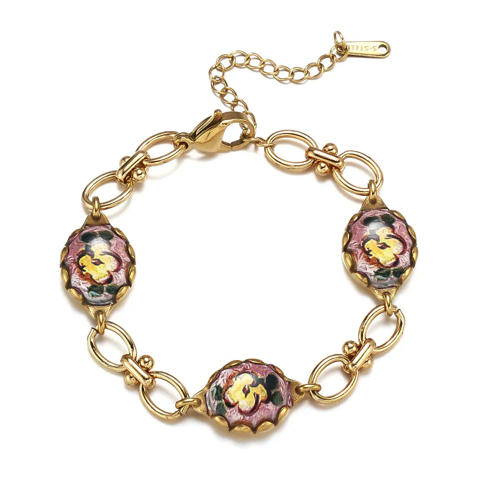 Retro Oil Painting Style Stainless Steel Bracelet EJ25B02893G