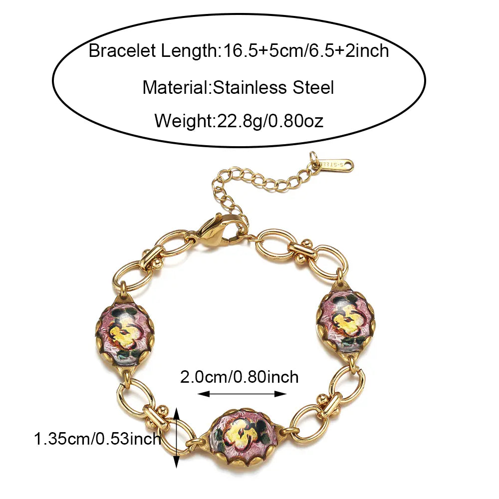Retro Oil Painting Style Stainless Steel Bracelet EJ25B02893G