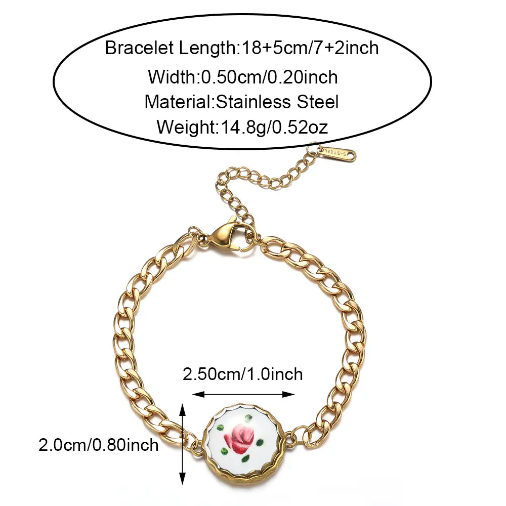Retro Oil Painting Style Stainless Steel Lady Bracelet- EJB02894G