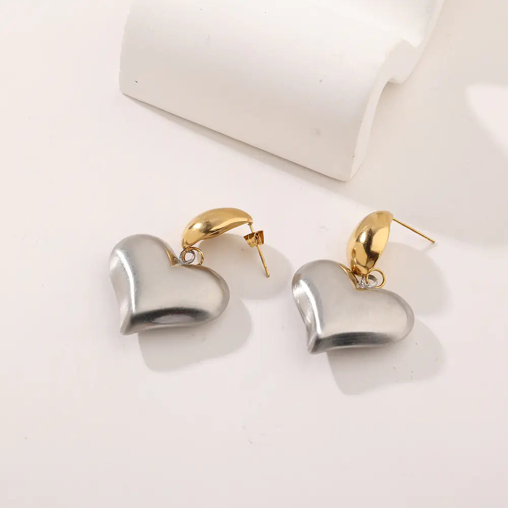 Two Tone Heart Drop Earrings   EJ25E01461GS