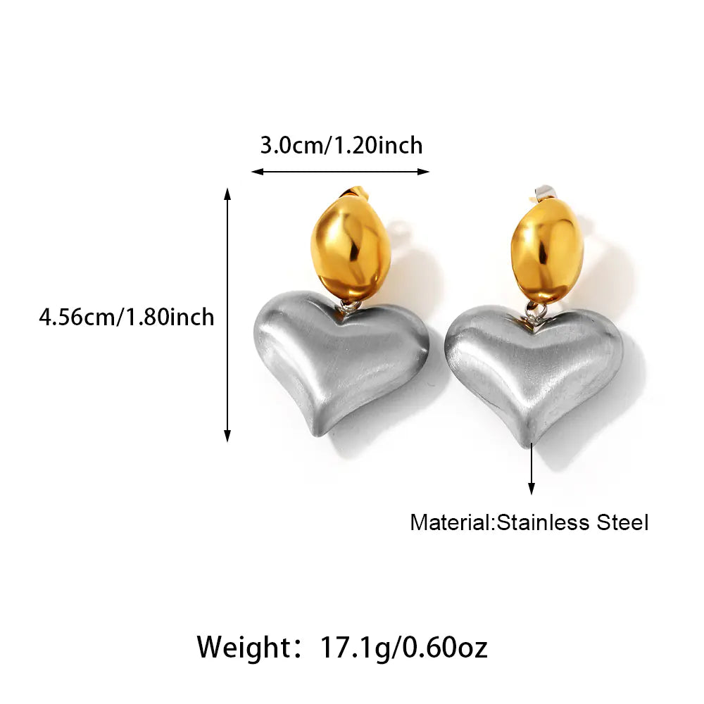 Two Tone Heart Drop Earrings   EJ25E01461GS