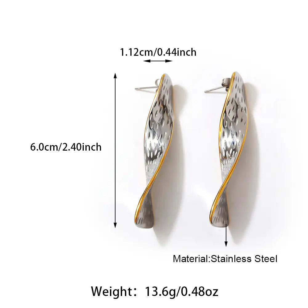 Two Tone Wave Drop Earrings     EJ25E01462GS