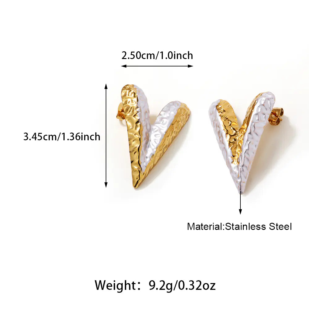 Fashion V-Shape Stub Earring Grooved Texture    EJ25E01480GS
