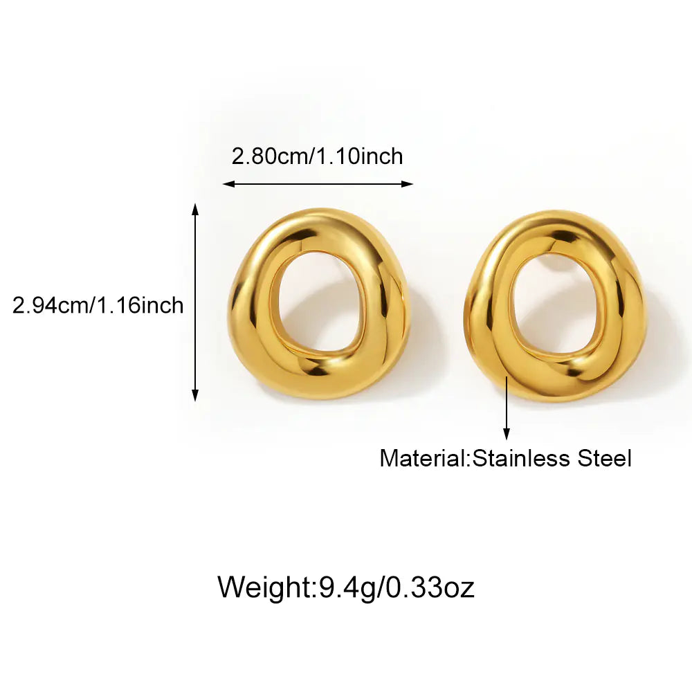 Oval Hollow Stud Earrings   EJ25E01538G