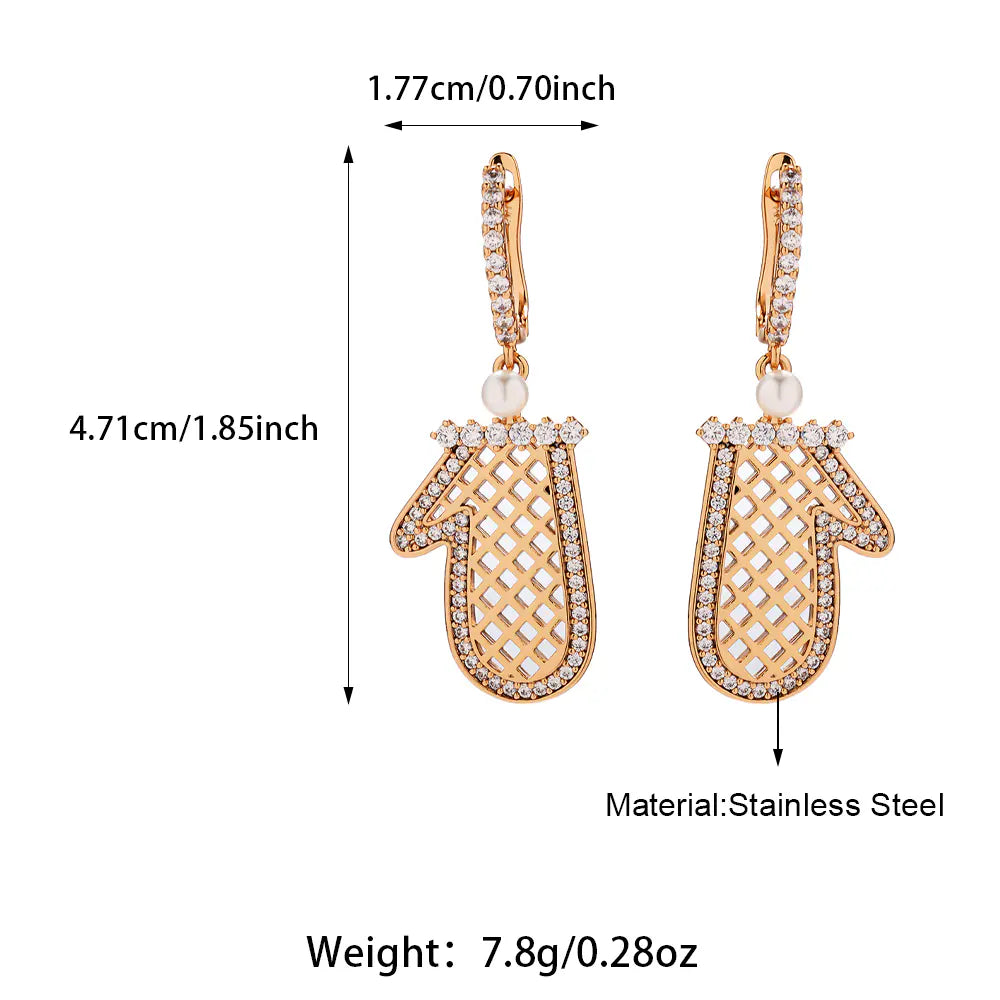 Grid Pearls Inlaid Diamonds Christmas Earrings  EJ25E01539G