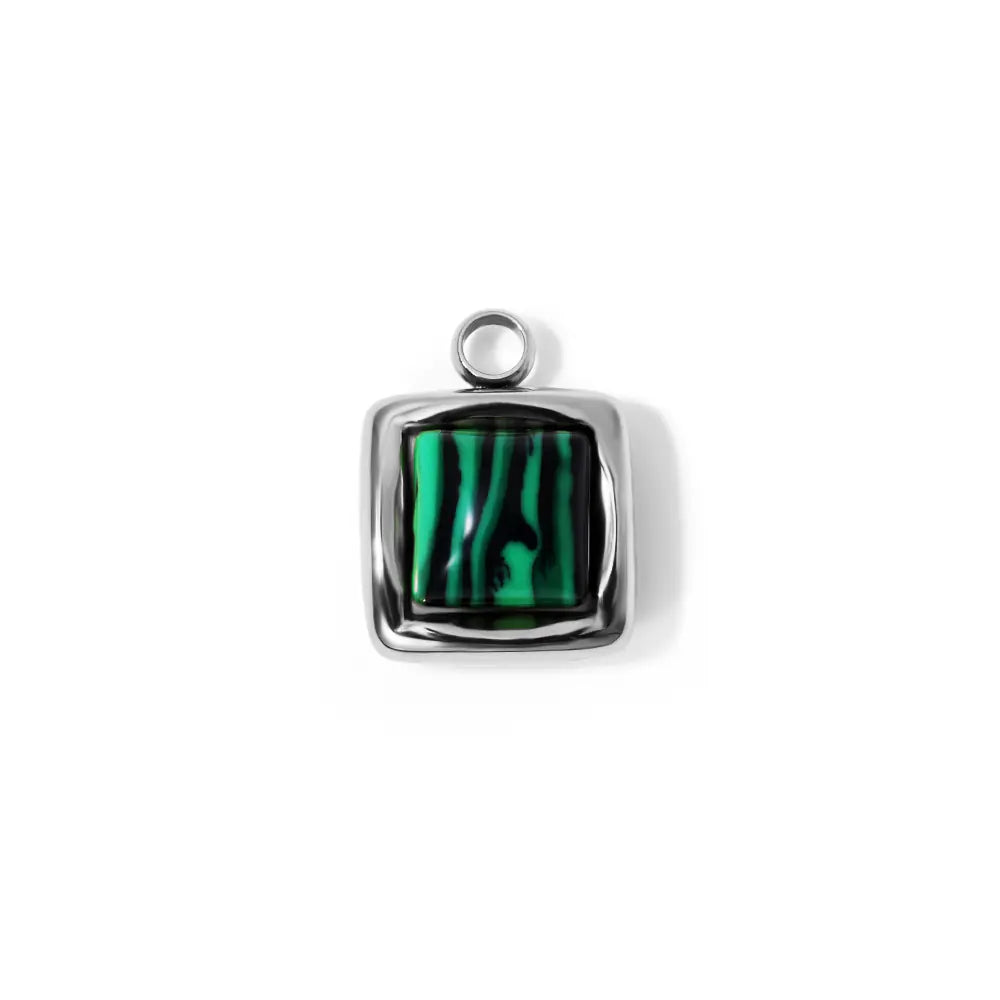 Stainless Steel Square Malachite Pendant    EJ25N06252