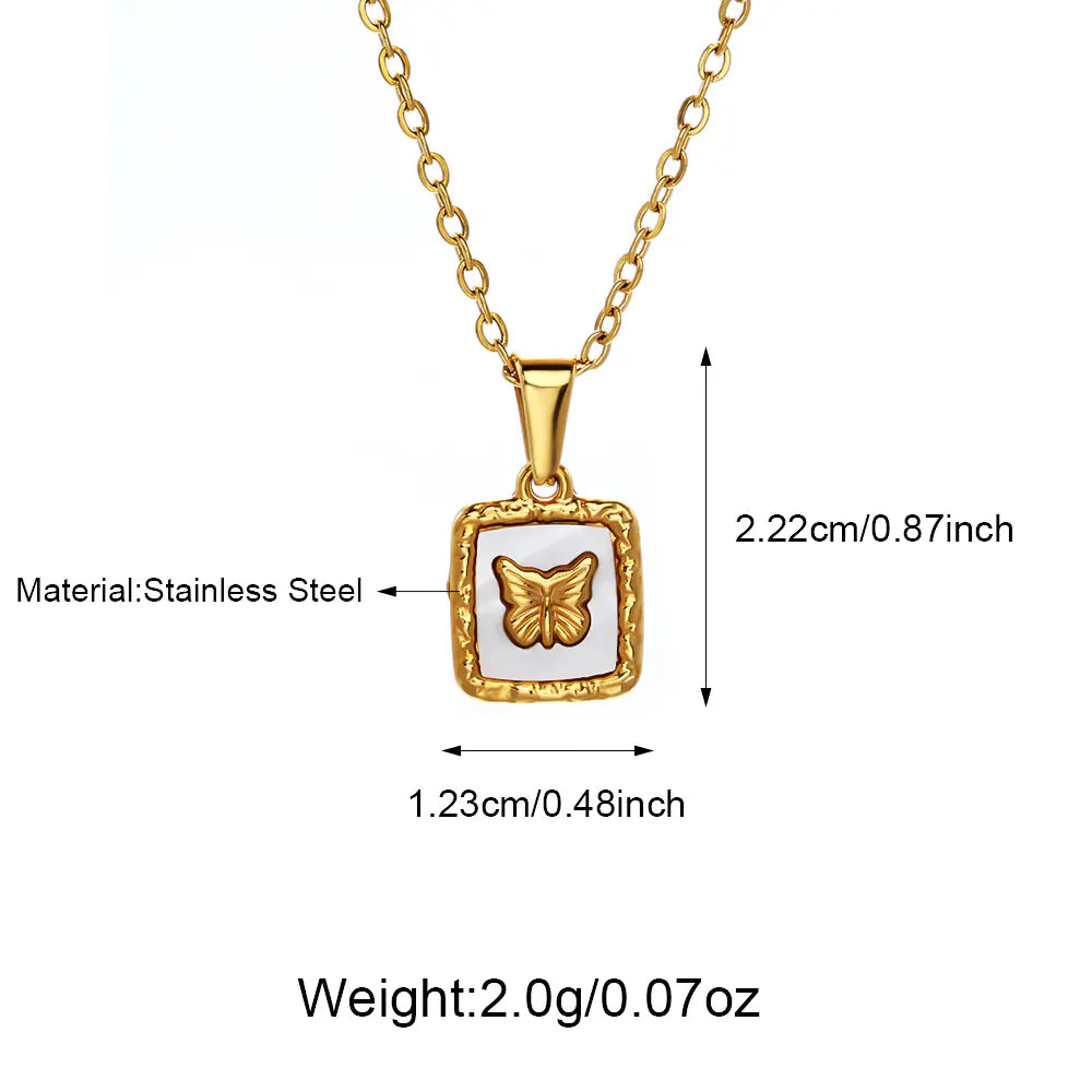 Vintage Butterfly Pendant Necklace Square Shell    EJ25N06412G