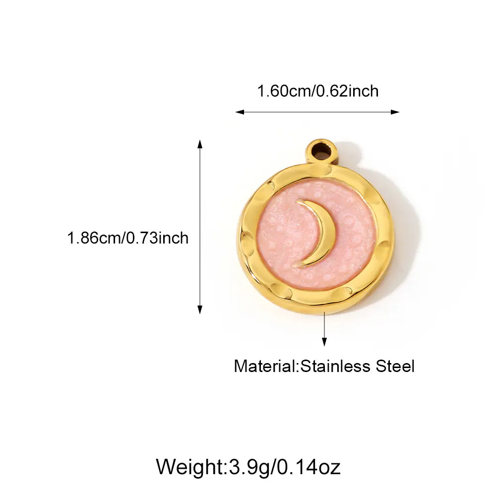 Trendy Stainless Steel Pink Enamel Moon Pendant     EJ25N06473G
