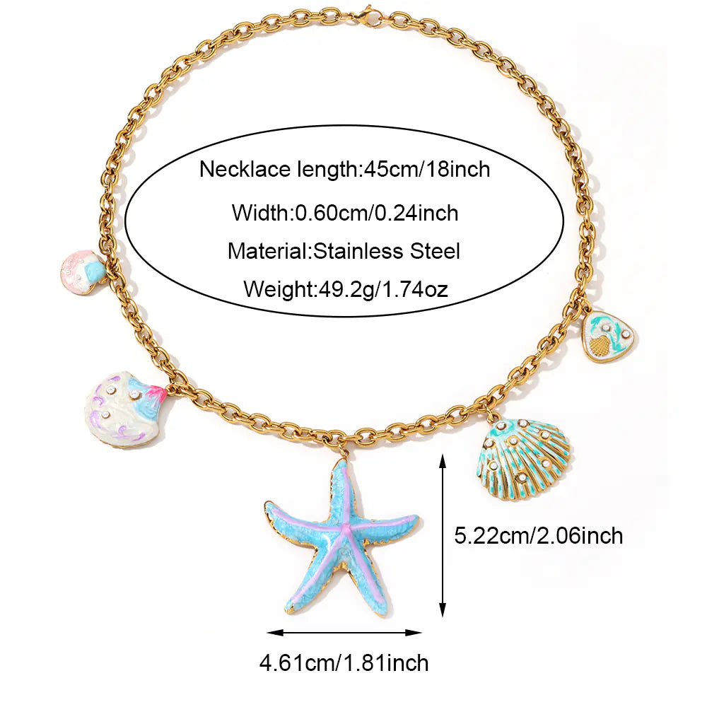 Blue Seastar Design Stainless Steel Necklace   EJ25N06514G