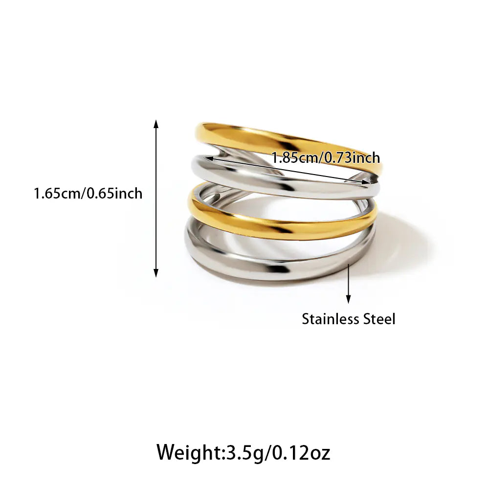 Stainless Steel Four-Row Double-Color Electroplated Ring   EJ25R01224GS
