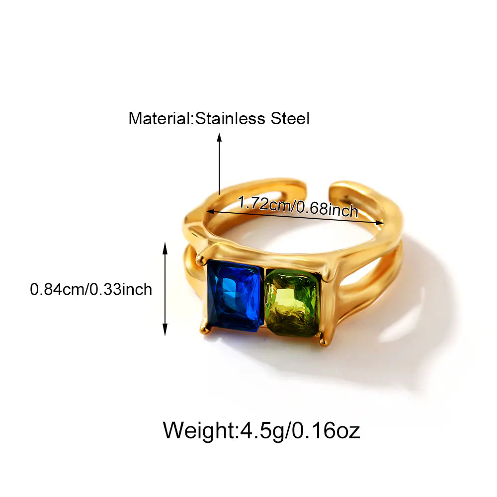 Two-Tone Double Color CZ Stainless Steel Open Ring   EJ25R01372G
