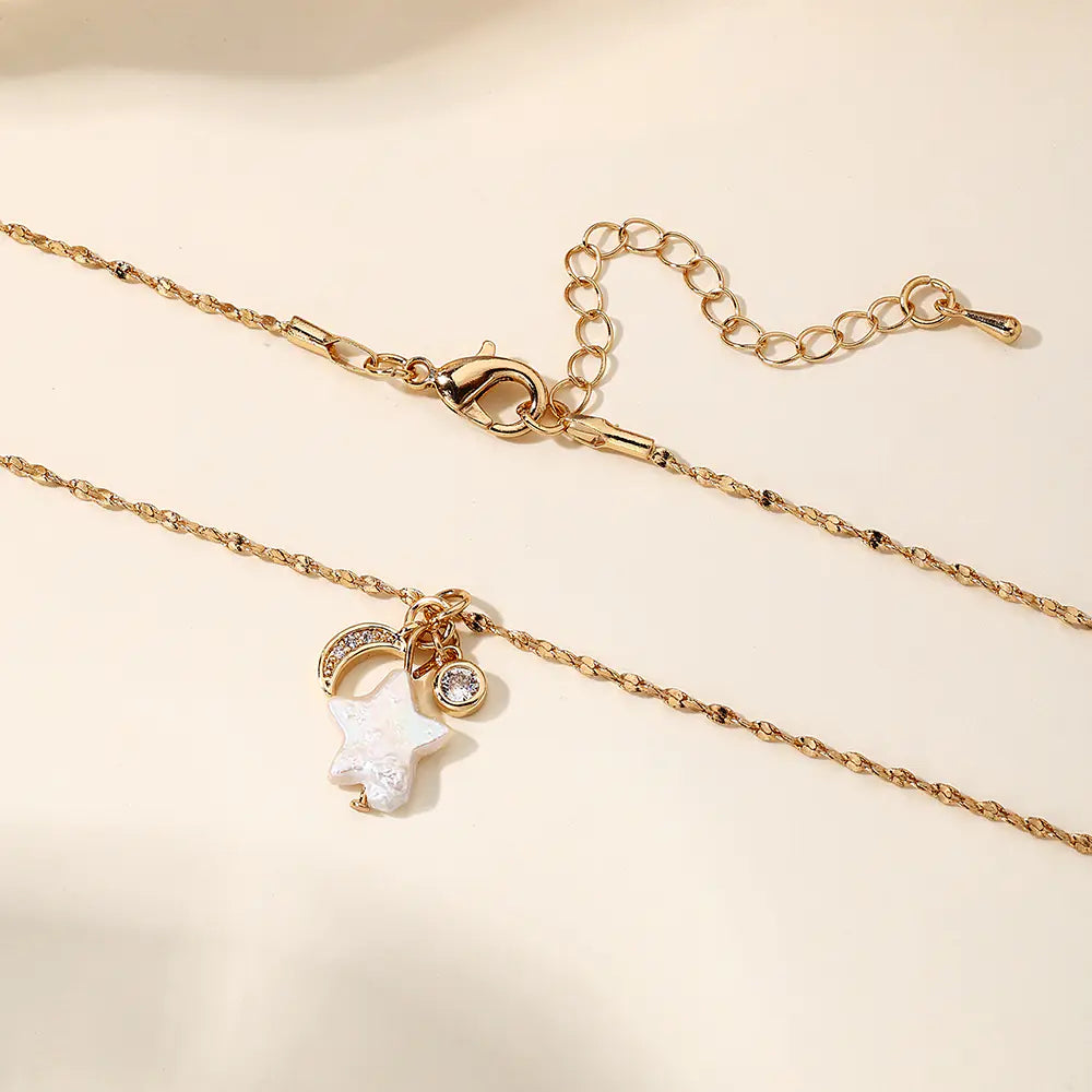 Fresh Style White Shell Star and Moon Necklace EJ25N06682G