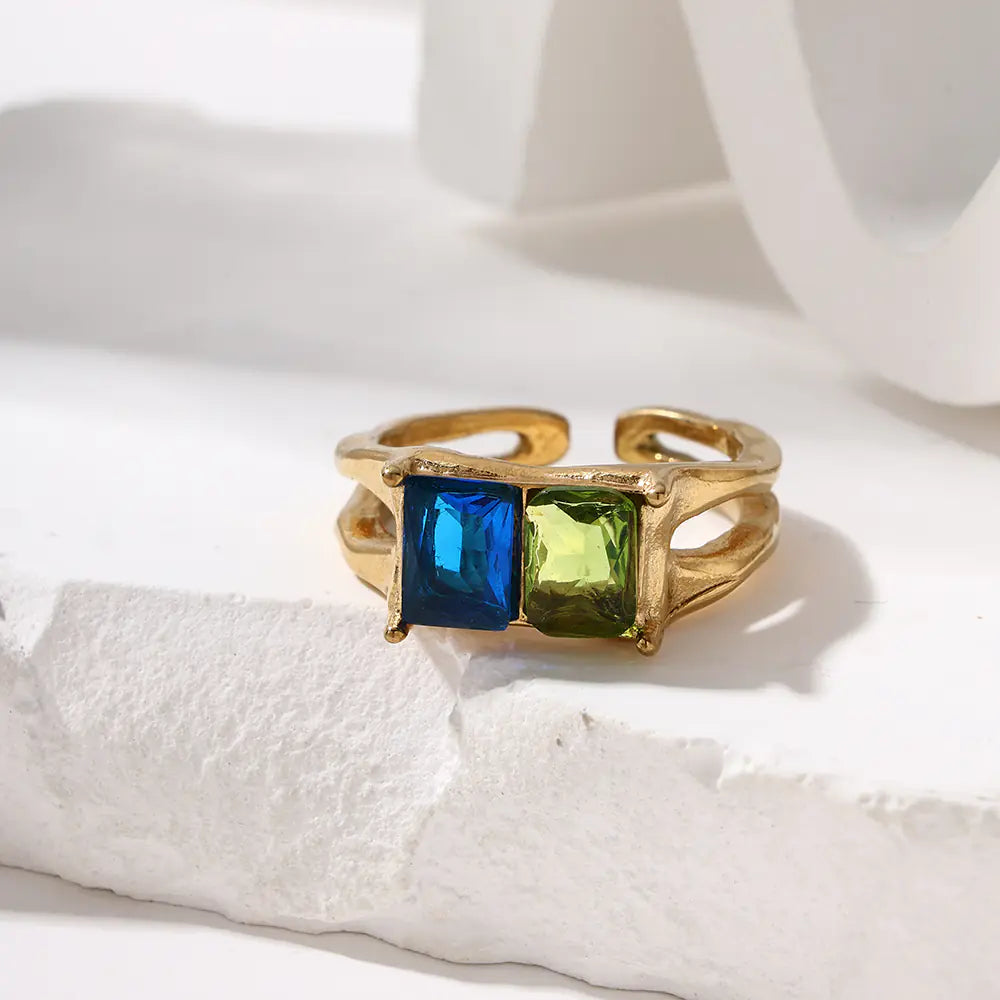 Two-Tone Double Color CZ Stainless Steel Open Ring   EJ25R01372G
