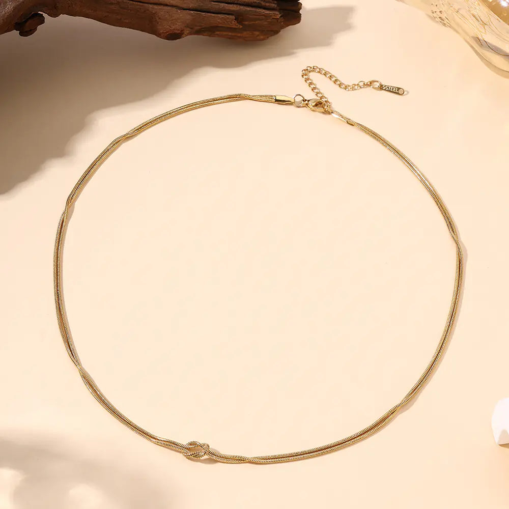 Classical Stainless Steel Infinity Knot Chain Flat Snake Necklace   EJ25N06609