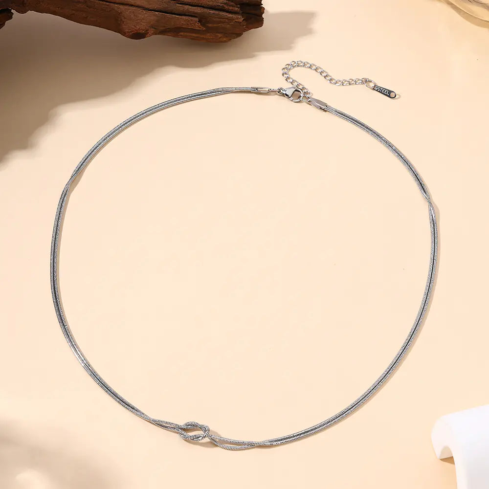 Classical Stainless Steel Infinity Knot Chain Flat Snake Necklace   EJ25N06609