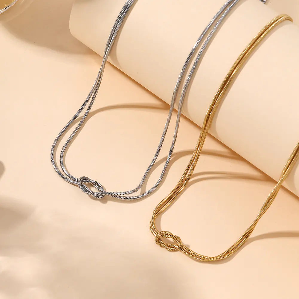 Classical Stainless Steel Infinity Knot Chain Flat Snake Necklace   EJ25N06609