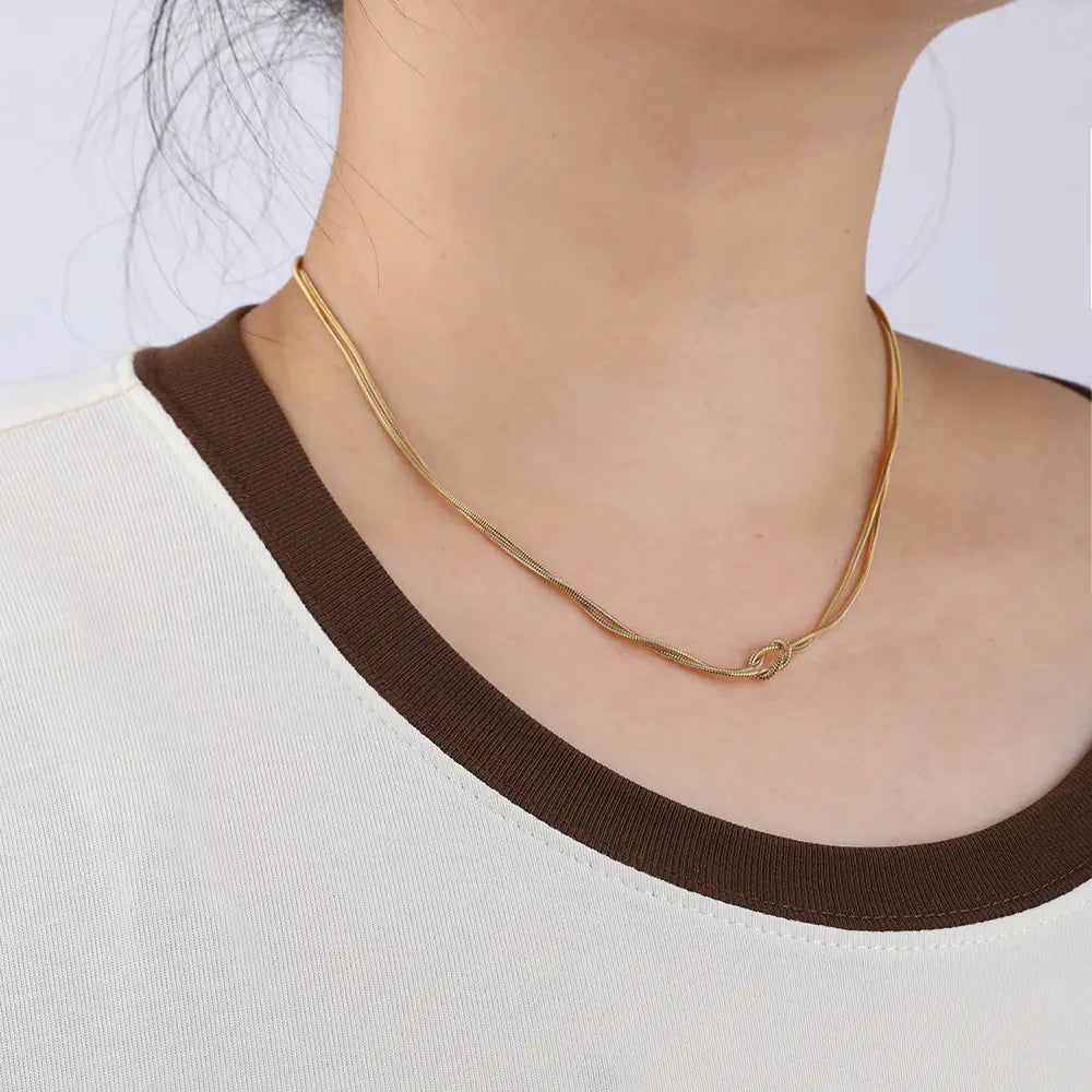 Classical Stainless Steel Infinity Knot Chain Flat Snake Necklace   EJ25N06609