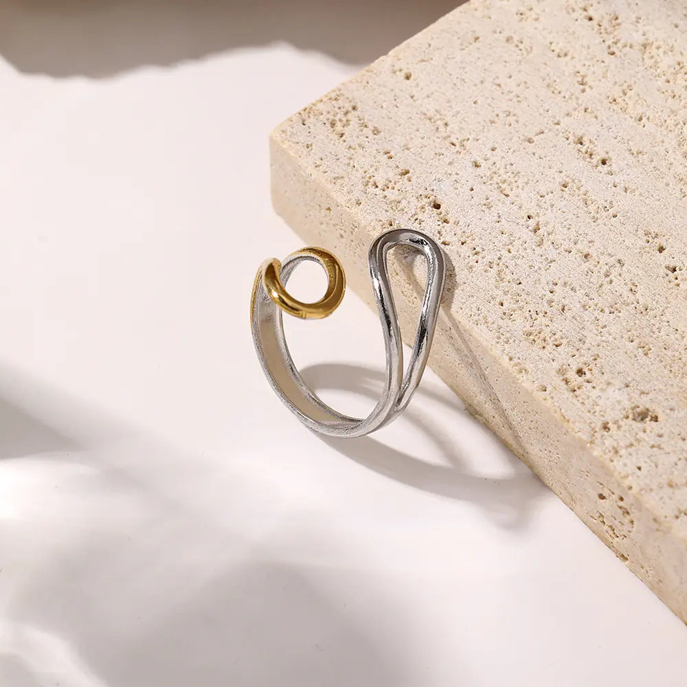 Stainless Steel Gold And White Gold Hoop Ring     EJ25R01225GS