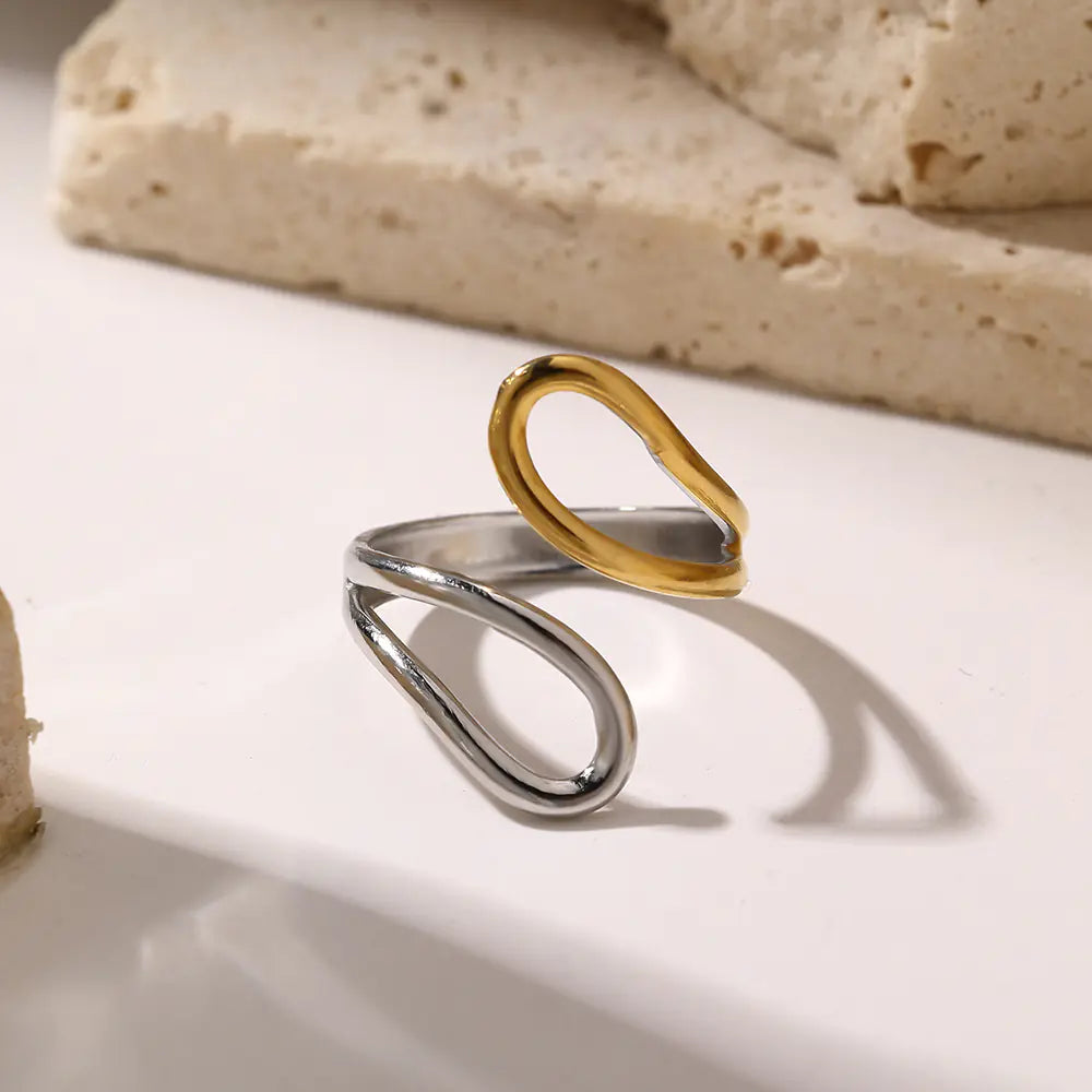 Stainless Steel Gold And White Gold Hoop Ring     EJ25R01225GS