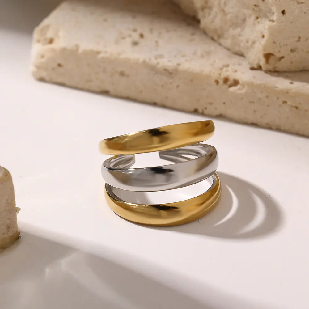 18k Stainless Steel Two-tone Adjustable Ring   EJ25R01248GS
