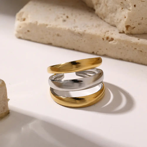 18k Stainless Steel Two-tone Adjustable Ring   EJ25R01248GS