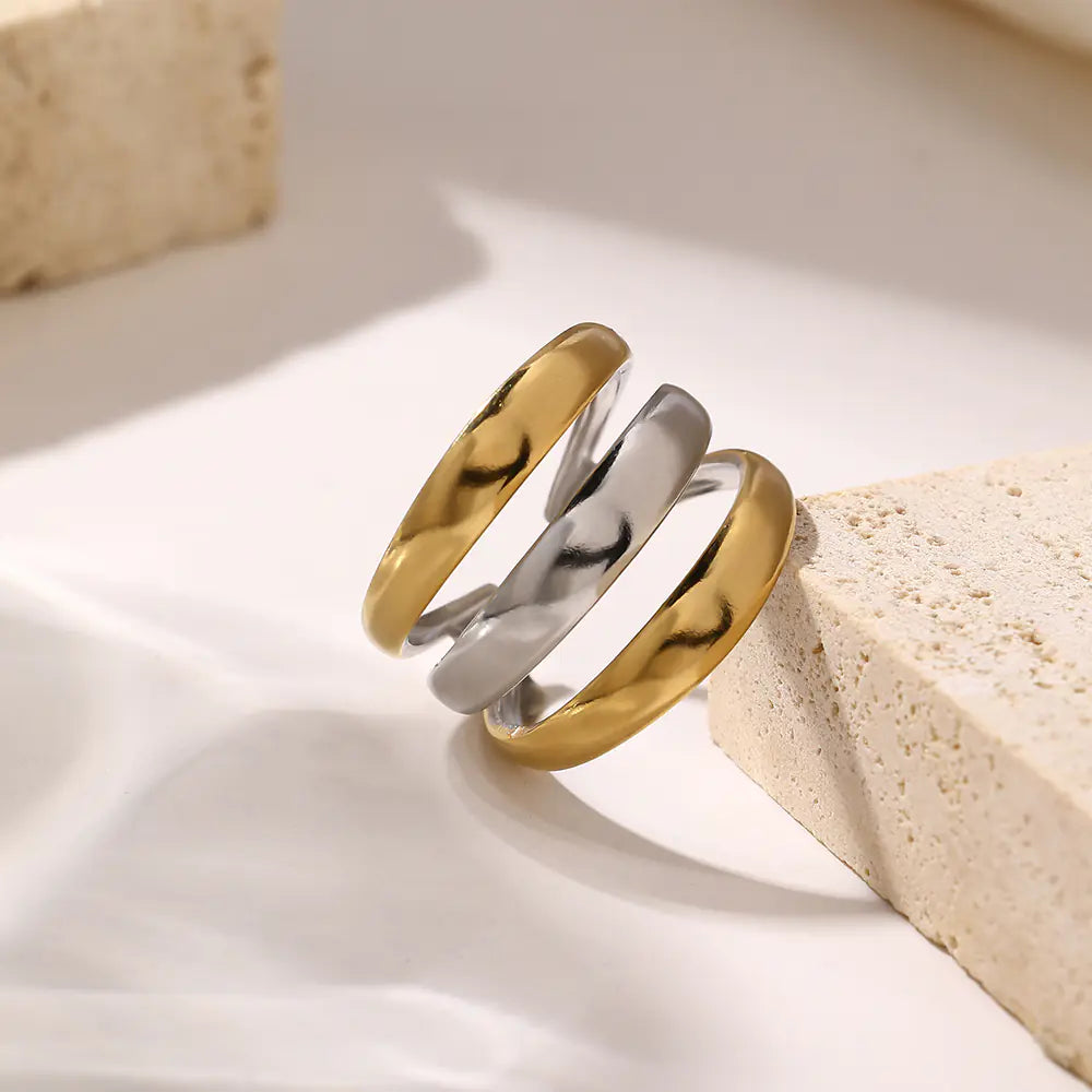 18k Stainless Steel Two-tone Adjustable Ring   EJ25R01248GS