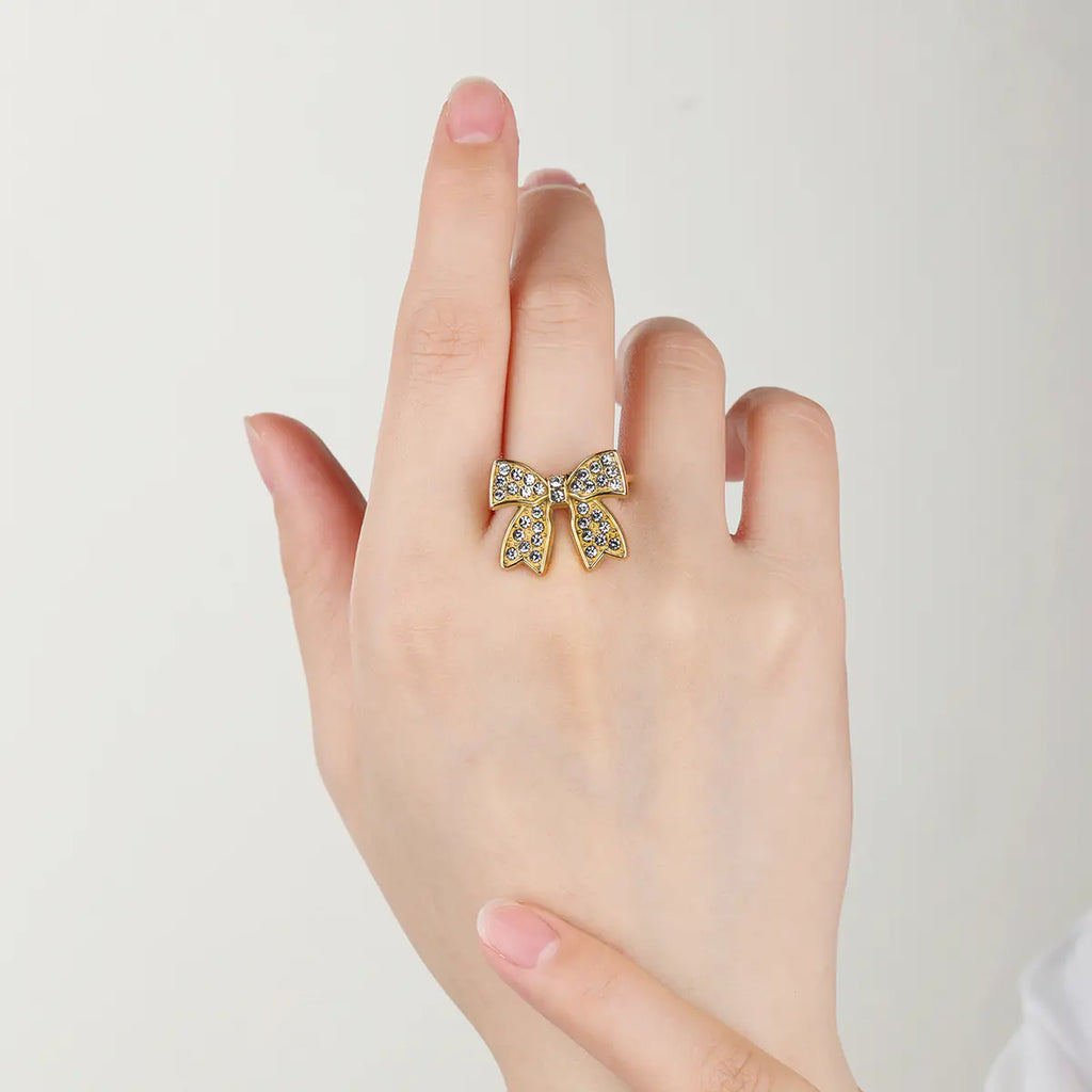 Butterfly Bow Crystal Adjustable Ring   EJR01109G