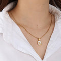 Vintage Butterfly Pendant Necklace Square Shell    EJ25N06412G