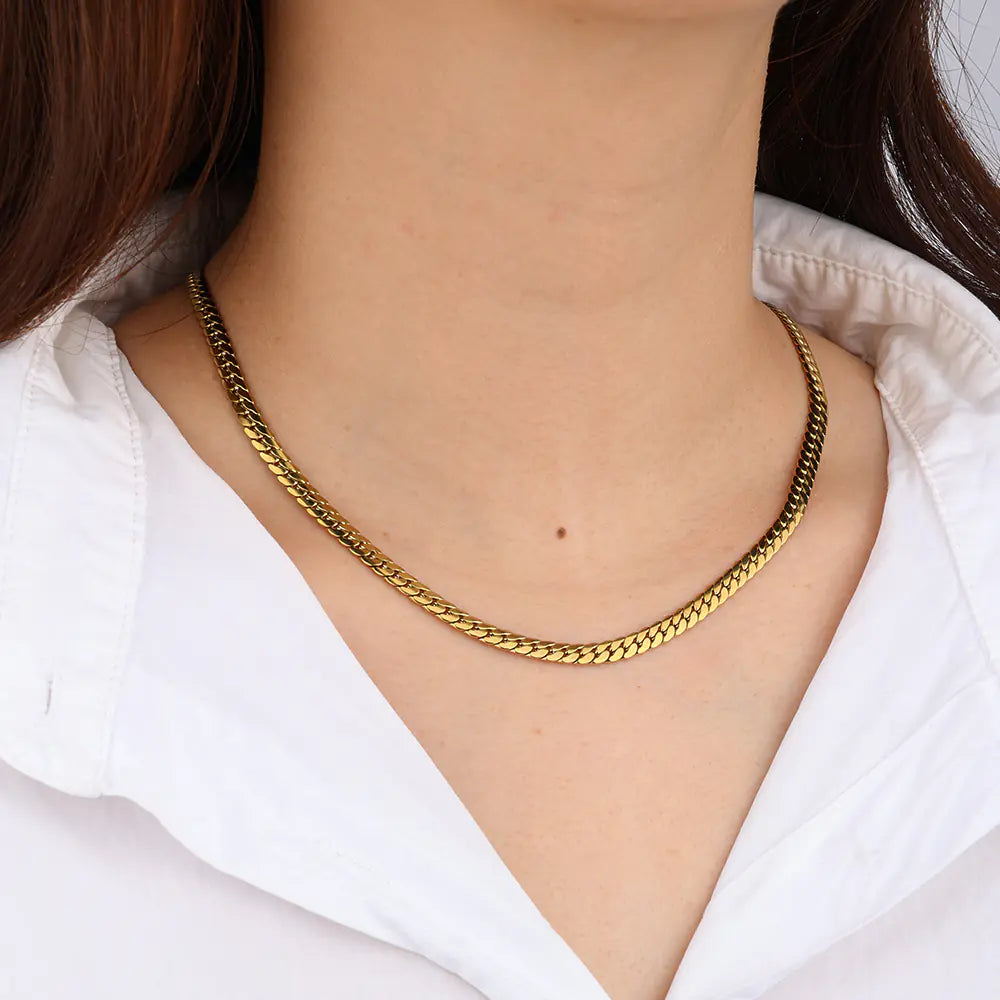 Flat Snake Bone Chain Necklace     EJ25N06230G