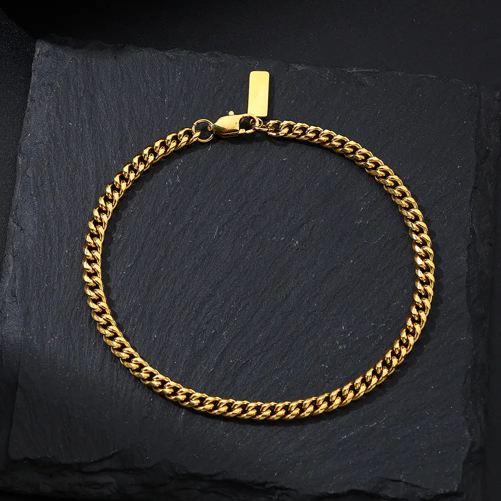 Gold-Plated Stainless Steel Cuban Chain Bracelet   EJ225B02903