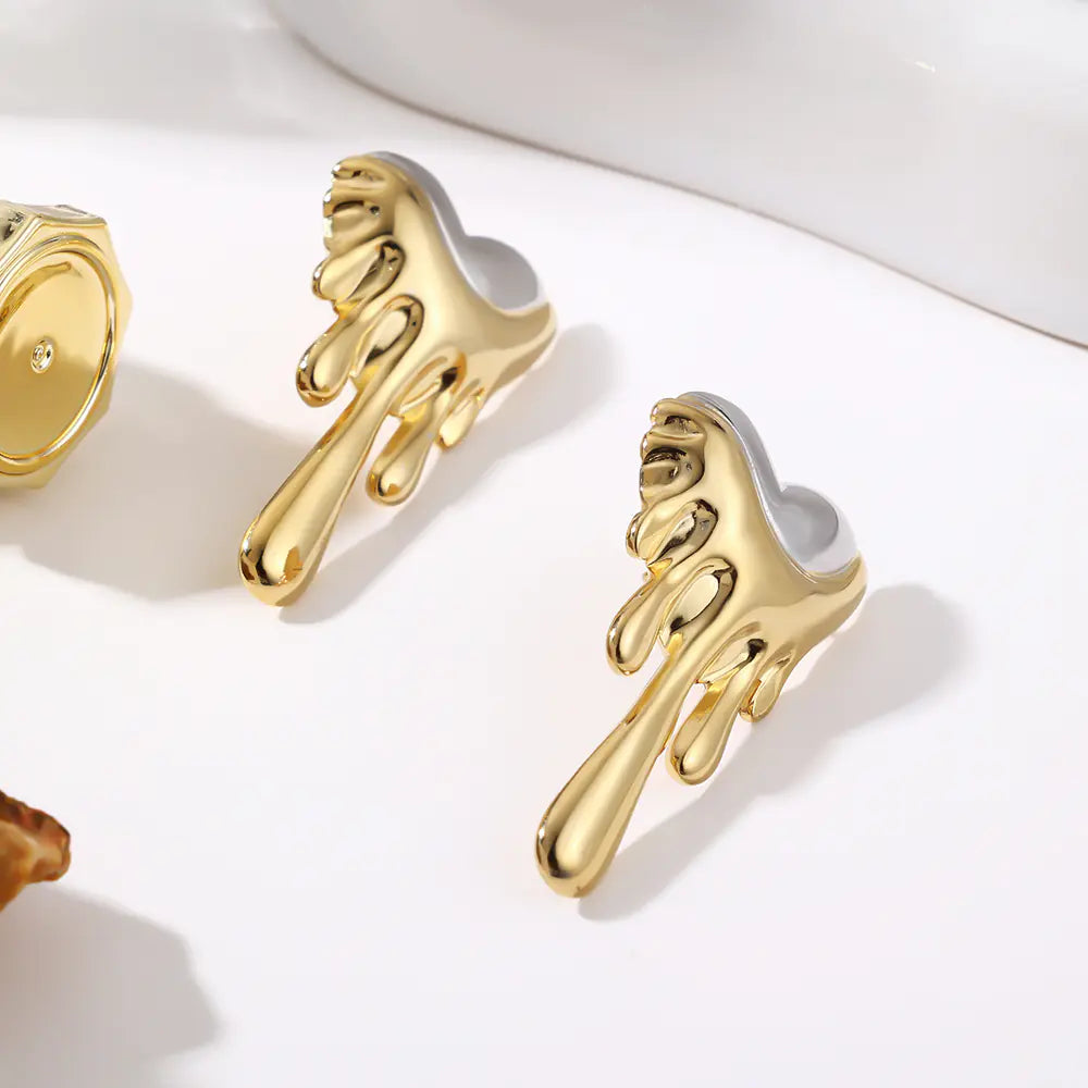 Double Color Heart Shape Earrings    EJ25E01573GS