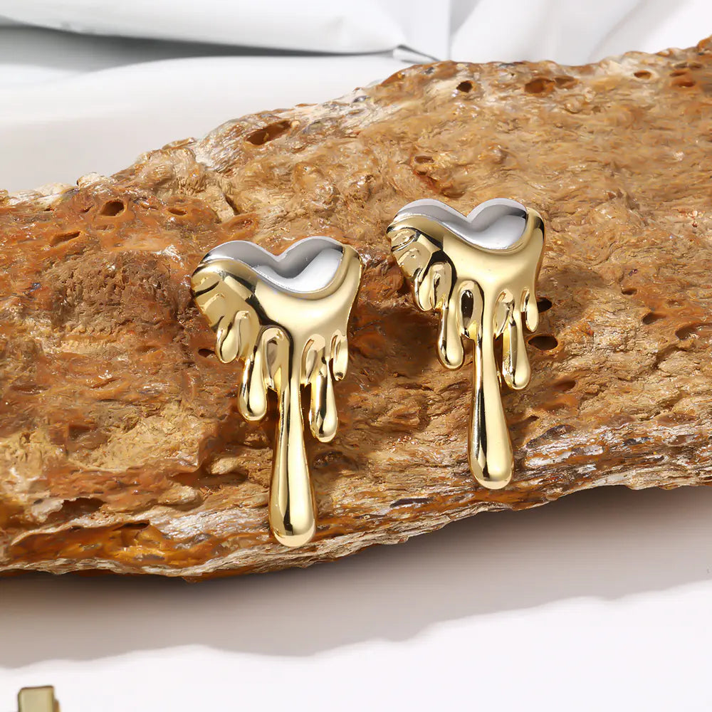 Double Color Heart Shape Earrings    EJ25E01573GS