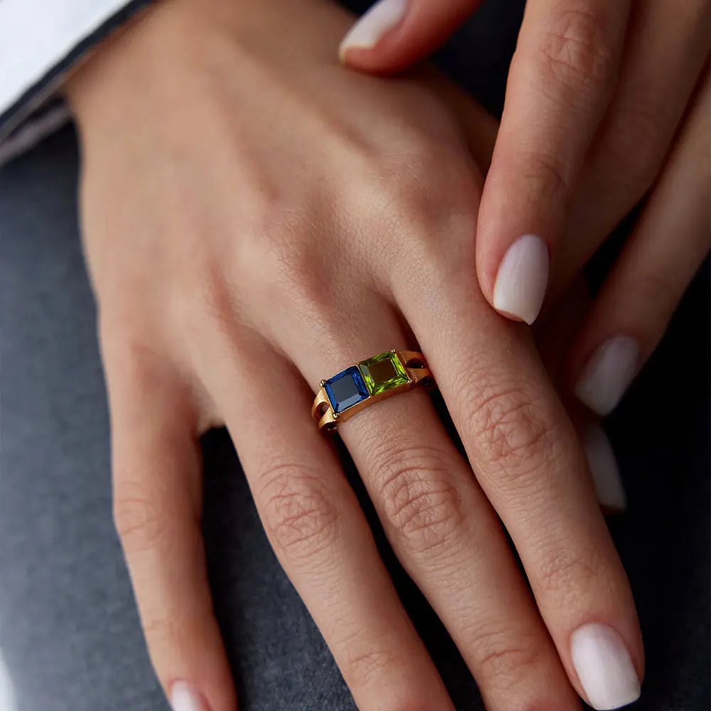 Two-Tone Double Color CZ Stainless Steel Open Ring   EJ25R01372G