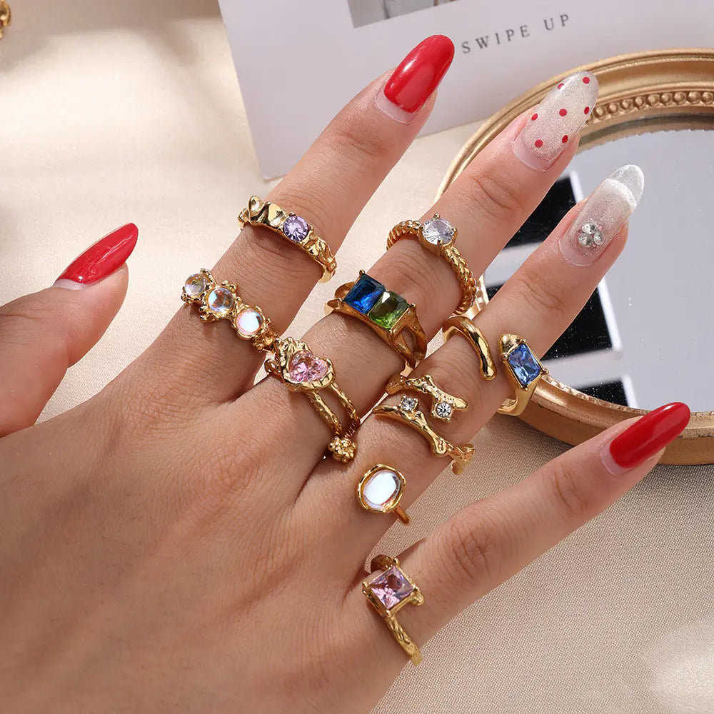 Two-Tone Double Color CZ Stainless Steel Open Ring   EJ25R01372G
