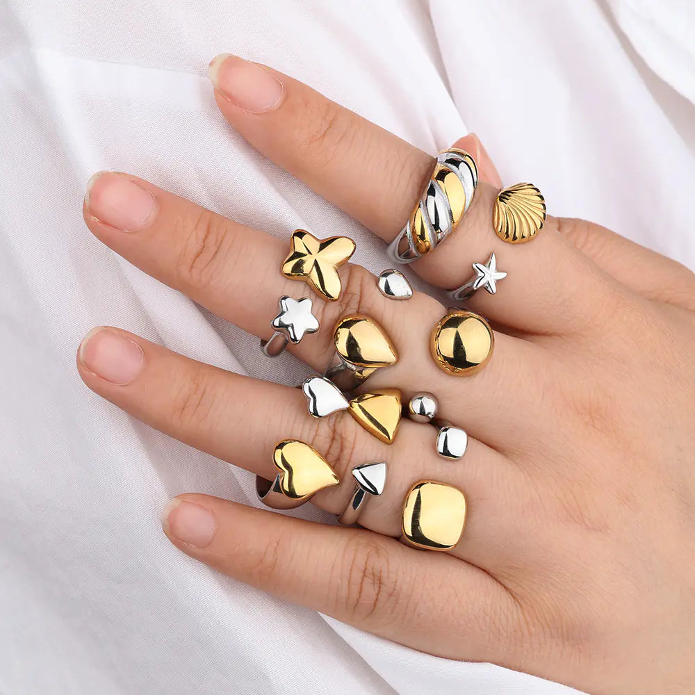 Two-tone Heart-shaped Adjustable Ring     EJ25R01338GS