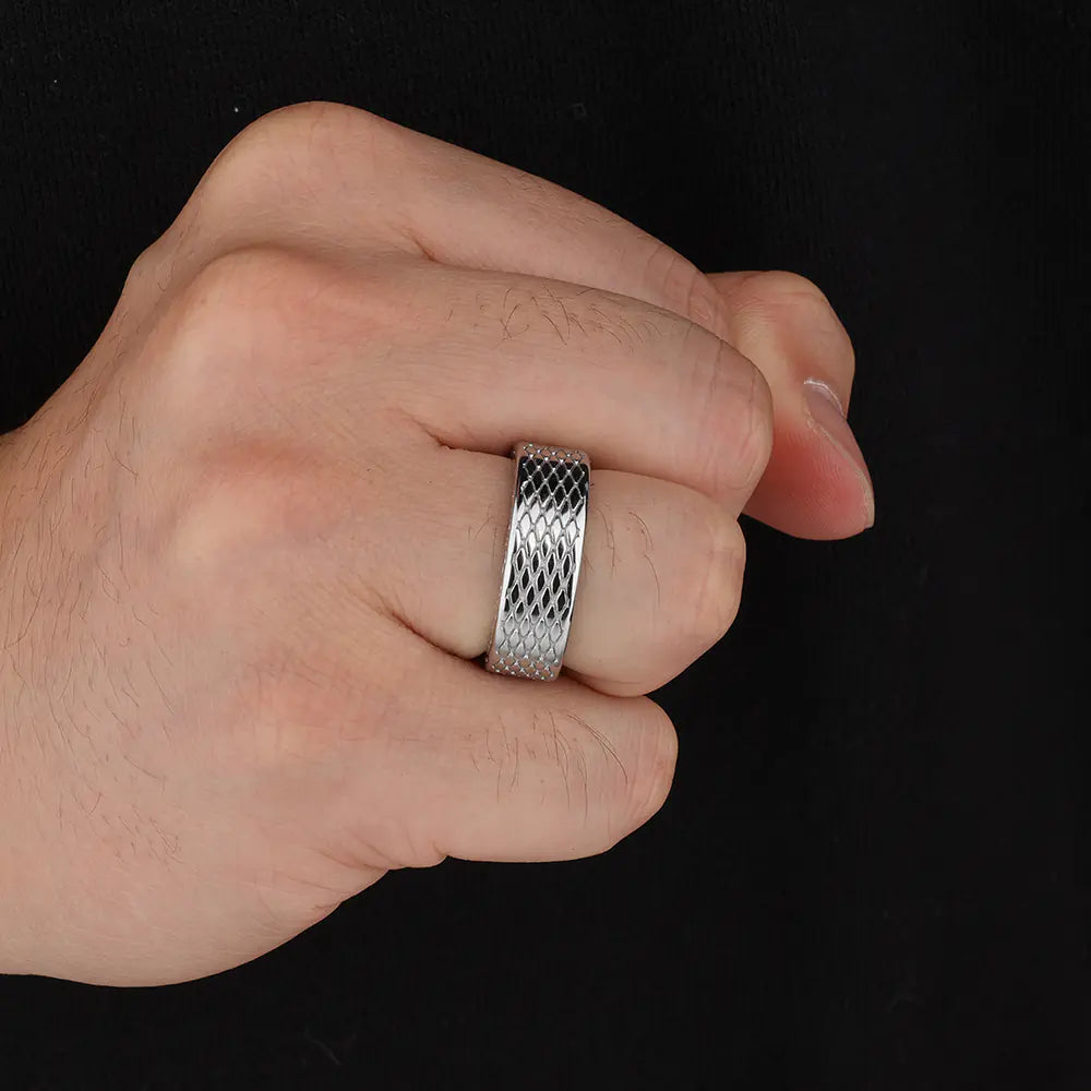 Diamond Pattern Stainless Steel Ring  EJ25R01599