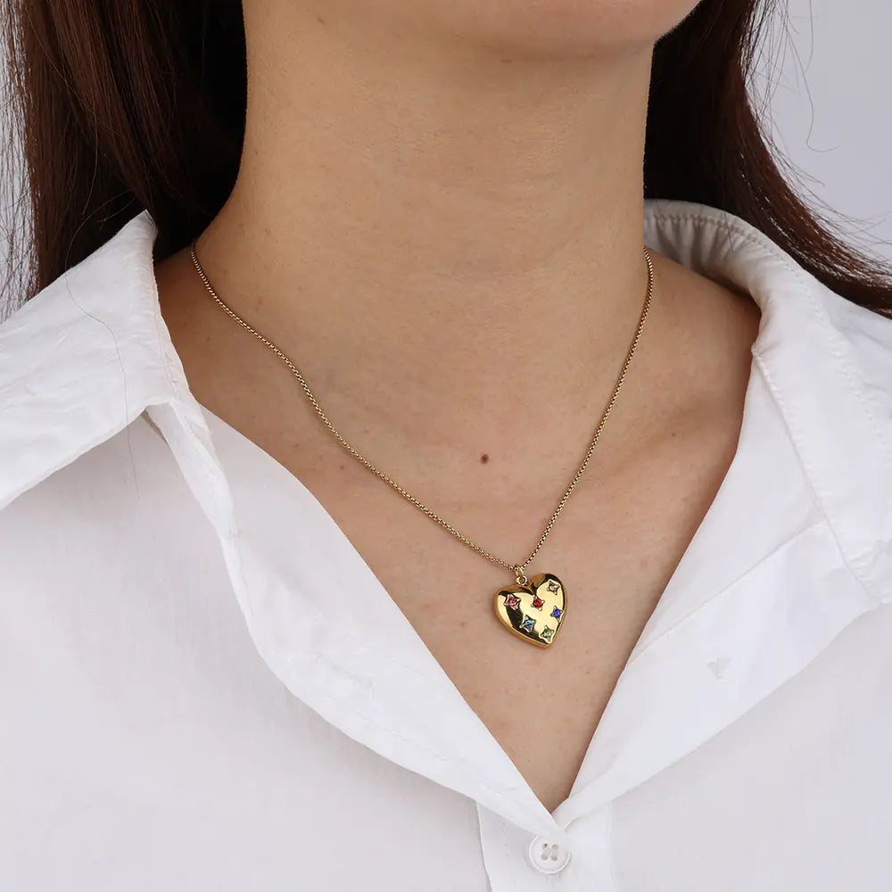 Heart Shape Gemstones Necklace    25N06371G