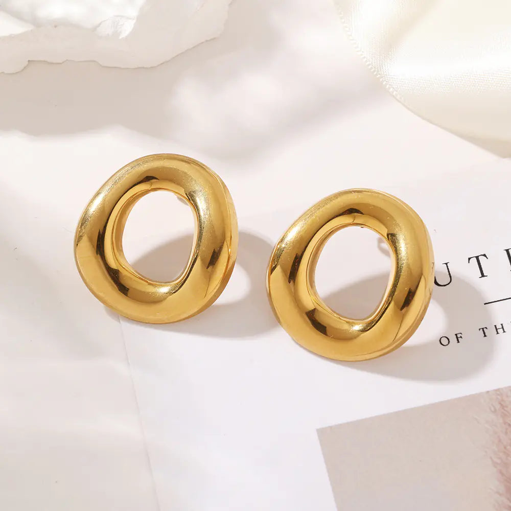Oval Hollow Stud Earrings   EJ25E01538G
