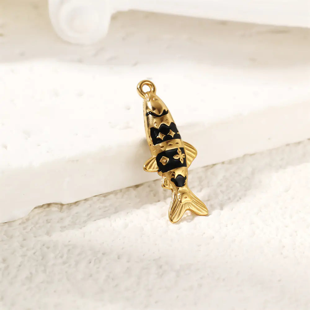 Black Gold Enamel Fish Pendant  EJ25N06671G