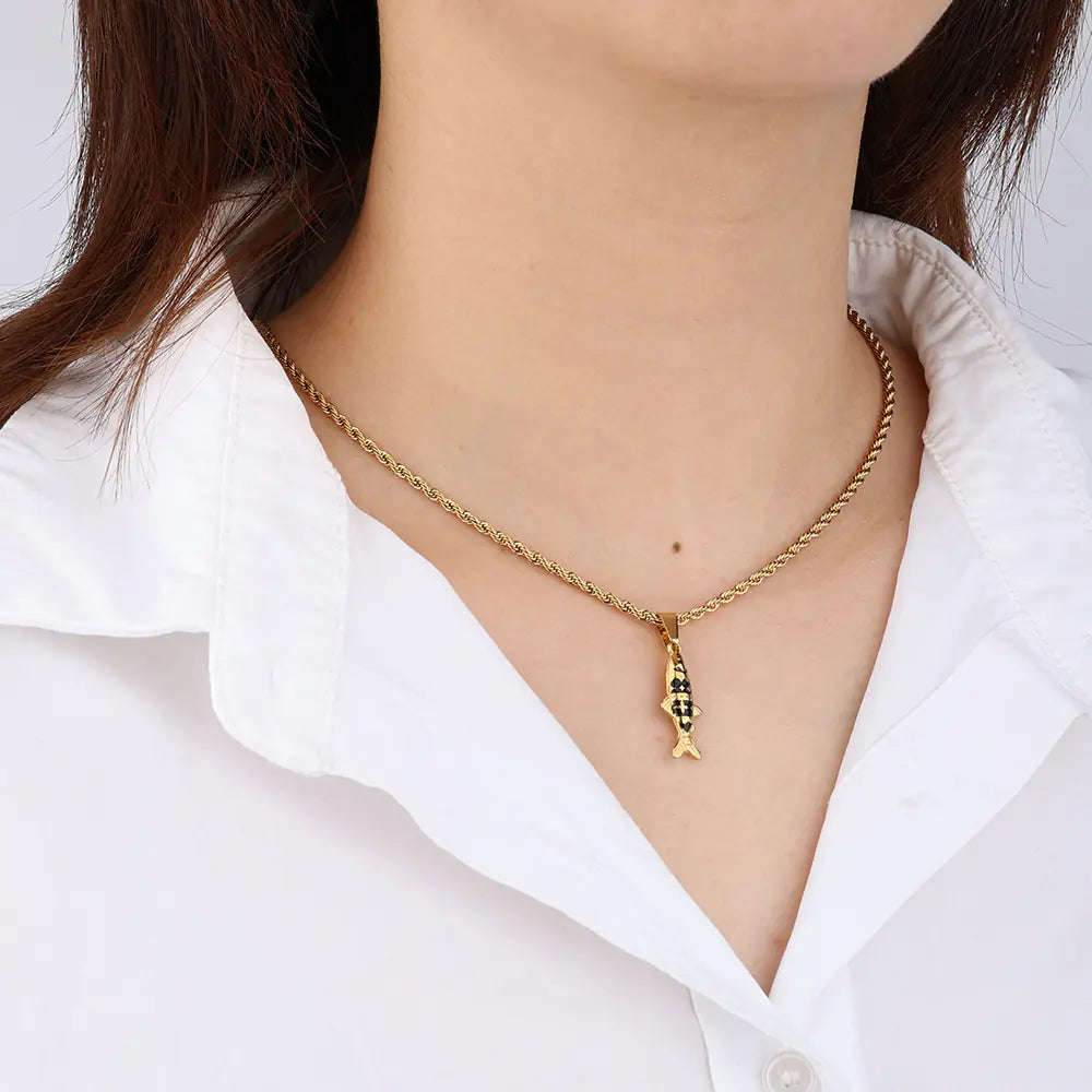 Black Gold Enamel Fish Pendant  EJ25N06671G