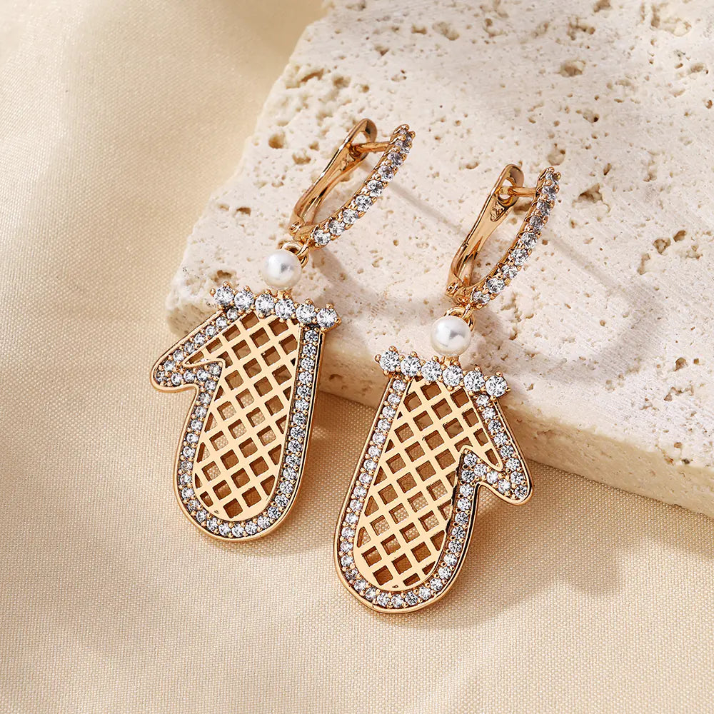 Grid Pearls Inlaid Diamonds Christmas Earrings  EJ25E01539G