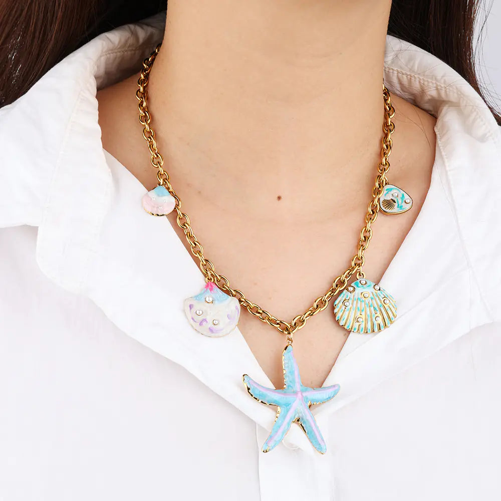 Blue Seastar Design Stainless Steel Necklace   EJ25N06514G