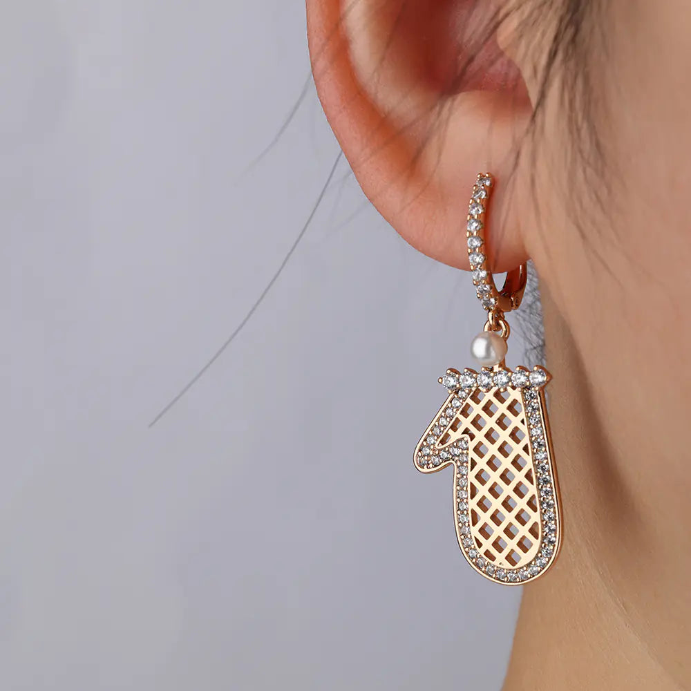 Grid Pearls Inlaid Diamonds Christmas Earrings  EJ25E01539G
