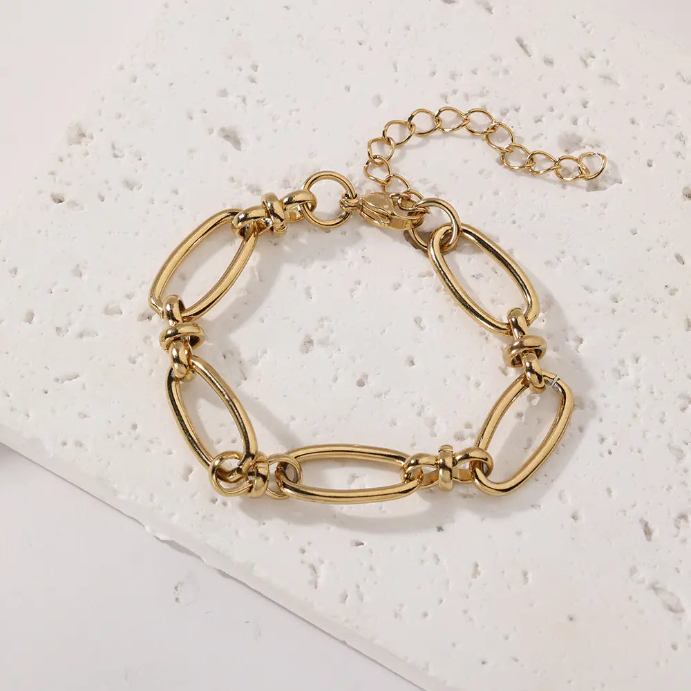 Gold Stainless Steel Oval Chain Bracelet   EJ25B02837G