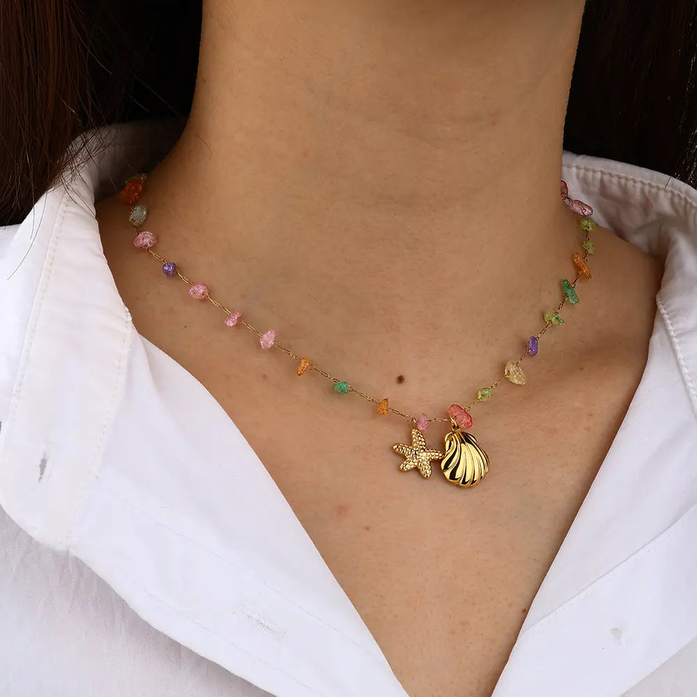 Fashion Sea Shell 18K Gold Stainless Steel Necklace   EJN06231G
