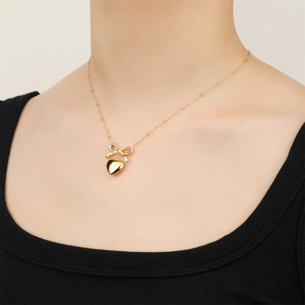 Bow Heart Design Necklace     EJN06036G